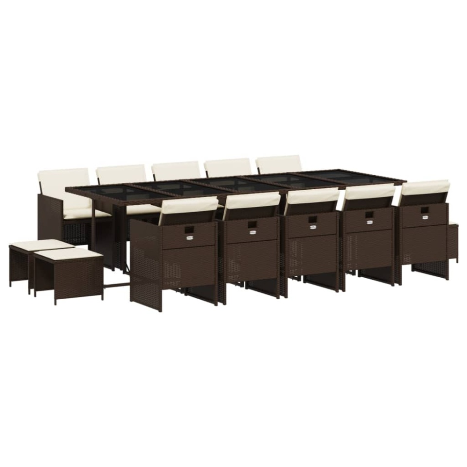 Set mobilier de grădină cu perne, 15 piese, maro, poliratan - 1 | YEO