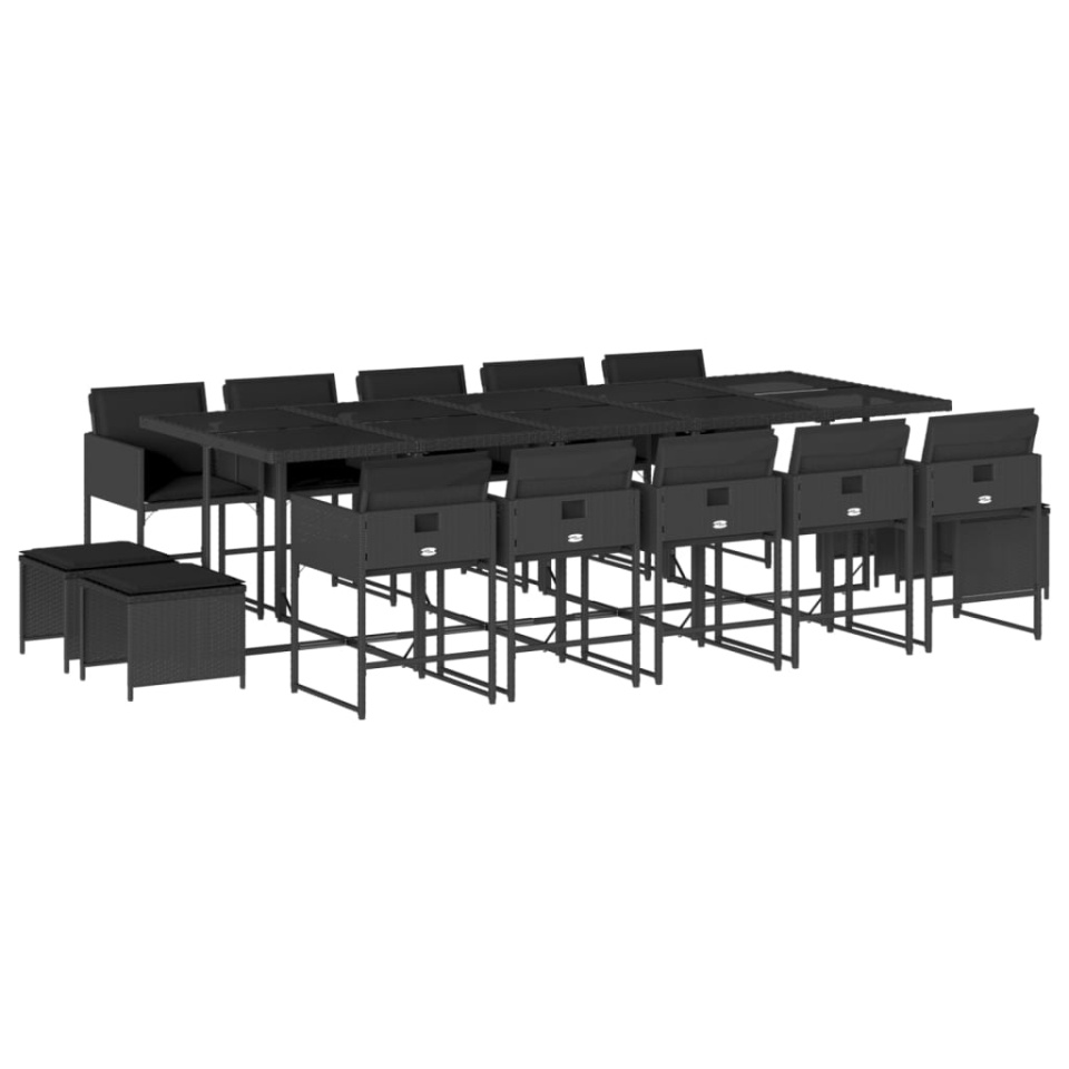 Set mobilier de grădină cu perne, 15 piese, negru, poliratan - 1 | YEO