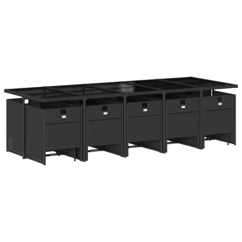 Set mobilier de grădină cu perne, 15 piese, negru, poliratan - 2 | YEO