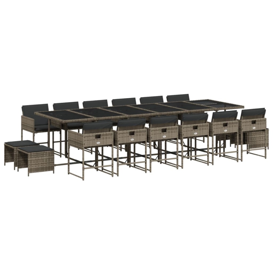 Set mobilier de grădină cu perne, 17 piese, gri, poliratan - 1 | YEO