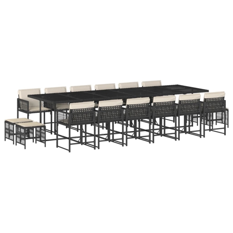 Set mobilier de grădină cu perne, 17 piese, negru, poliratan - 1 | YEO