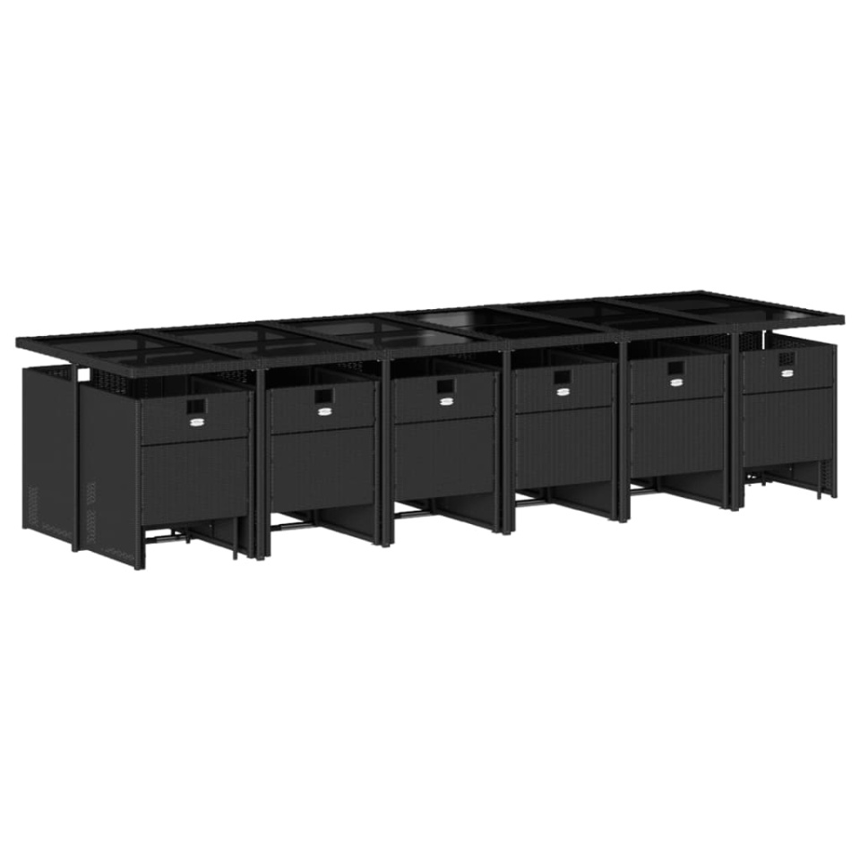 Set mobilier de grădină cu perne, 17 piese, negru, poliratan - 2 | YEO