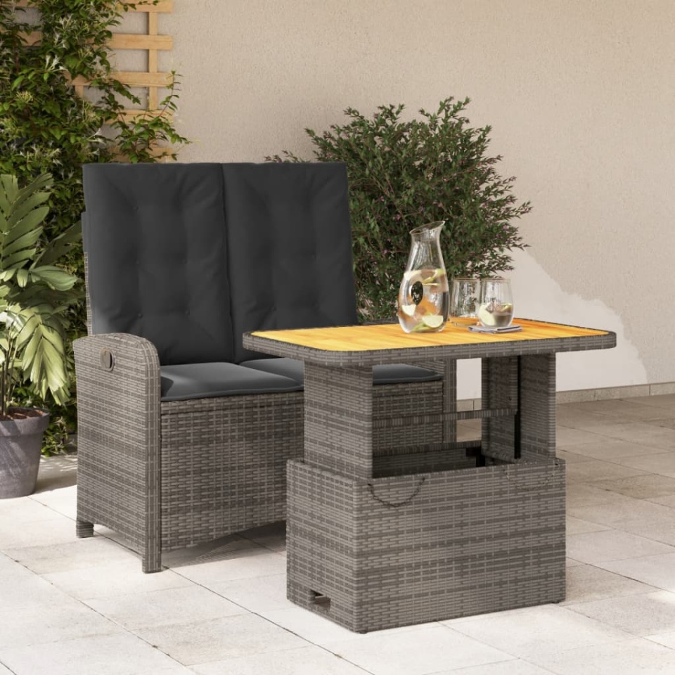 Set mobilier de grădină cu perne, 2 piese, gri, poliratan
