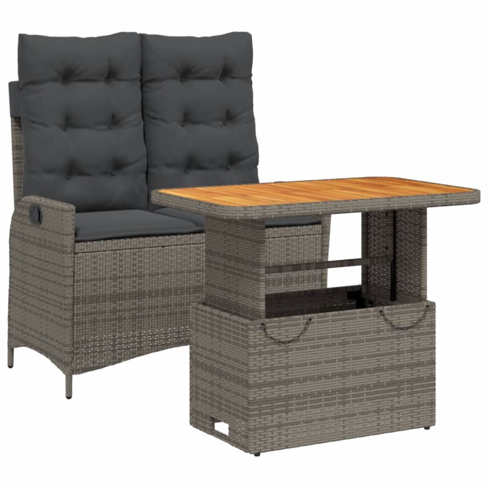 Set mobilier de grădină cu perne, 2 piese, gri, poliratan - 1 | YEO