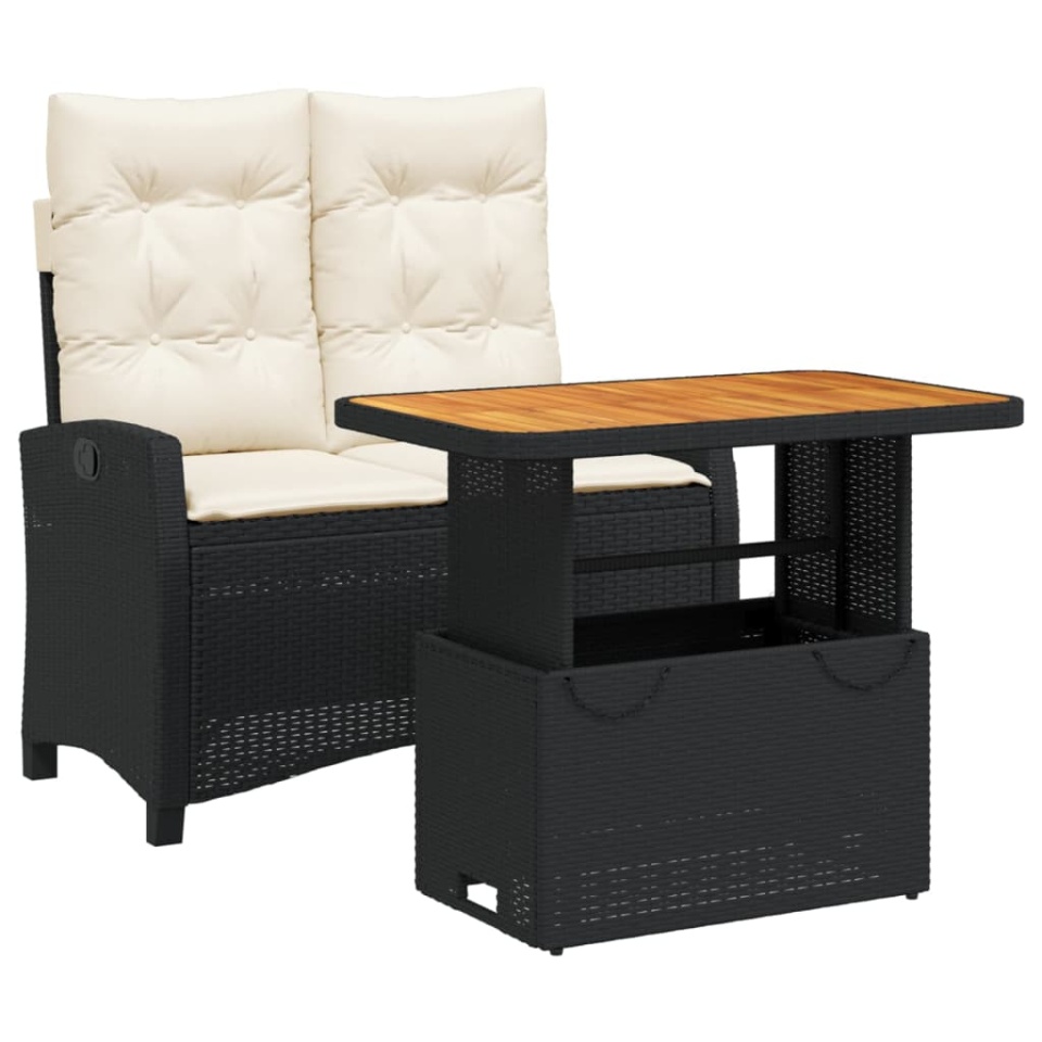 Set mobilier de grădină cu perne, 2 piese, negru, poliratan - 1 | YEO