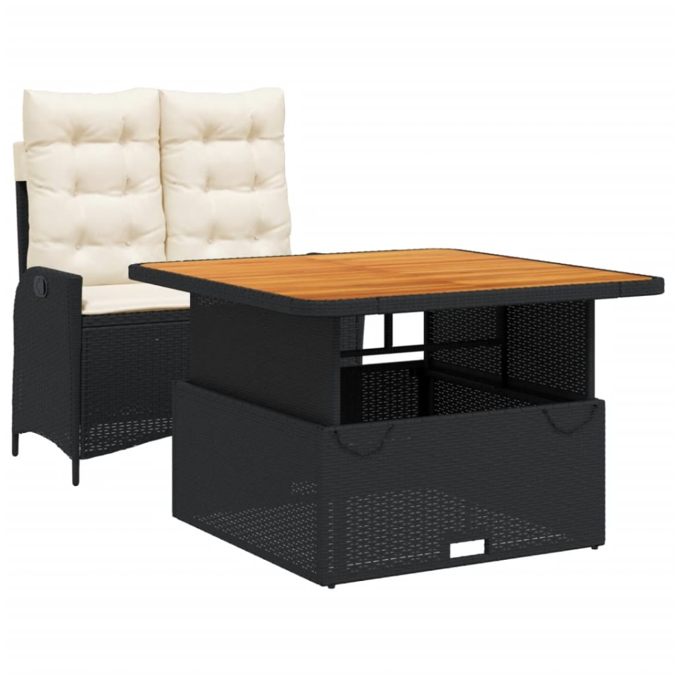 Set mobilier de grădină cu perne, 2 piese, negru, poliratan - 1 | YEO