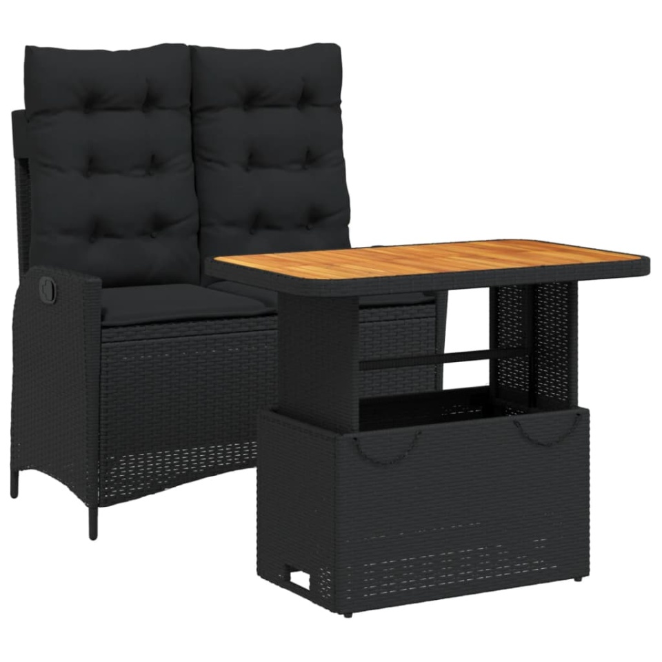 Set mobilier de grădină cu perne, 2 piese, negru, poliratan - 1 | YEO