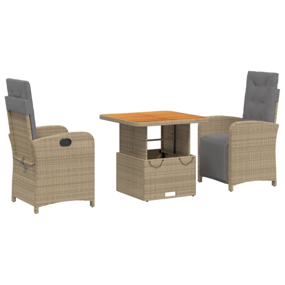 Set mobilier de grădină cu perne, 3 piese, bej, poliratan - 1 | YEO