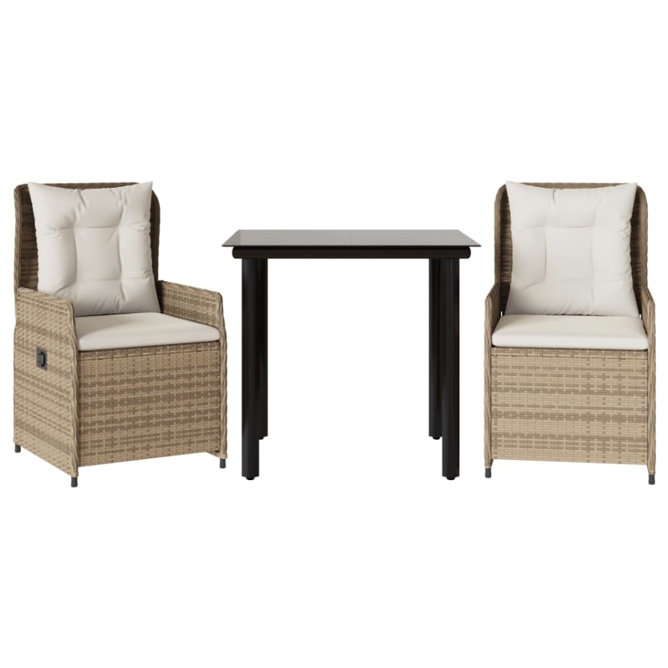 Set mobilier de grădină cu perne, 3 piese, bej, poliratan - 1 | YEO