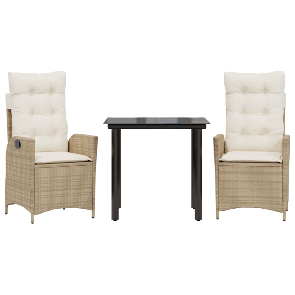Set mobilier de grădină cu perne, 3 piese, bej, poliratan - 1 | YEO