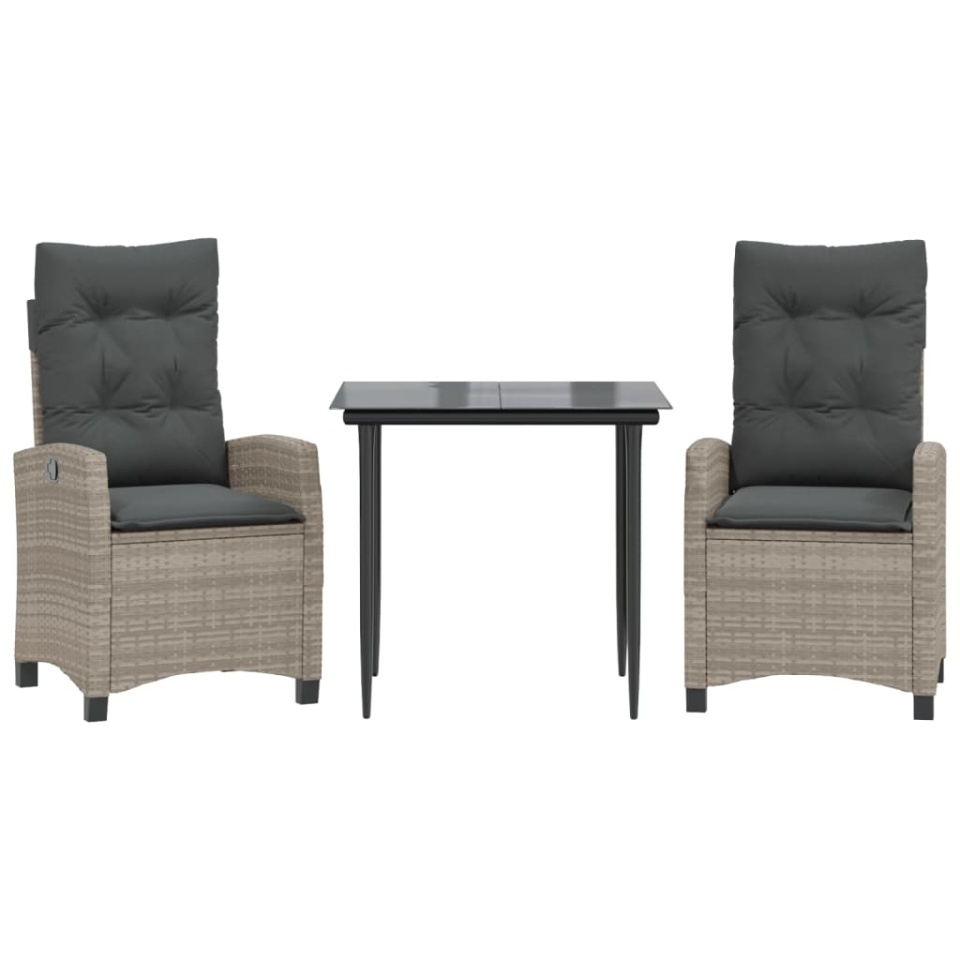 Set mobilier de grădină cu perne, 3 piese,gri deschis,poliratan - 1 | YEO
