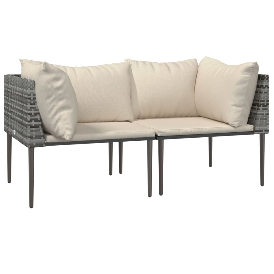 Set mobilier de grădină cu perne, 3 piese, gri, poliratan - 3 | YEO