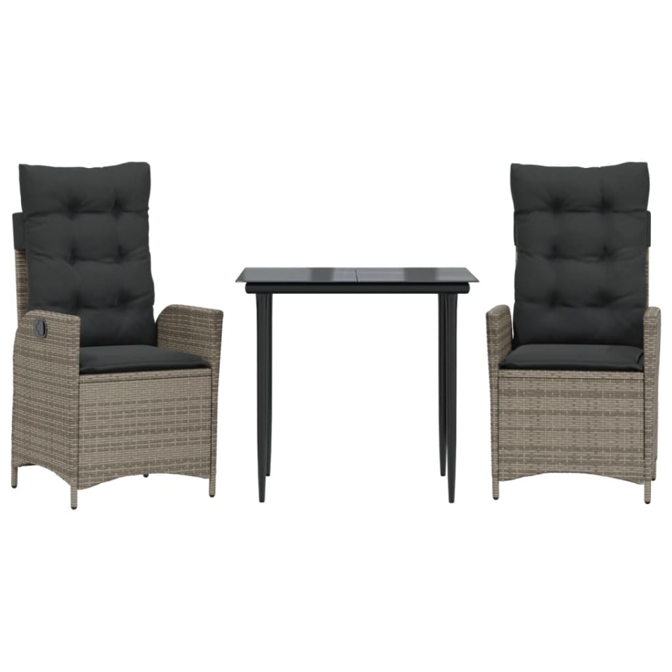 Set mobilier de grădină cu perne, 3 piese, gri, poliratan - 1 | YEO