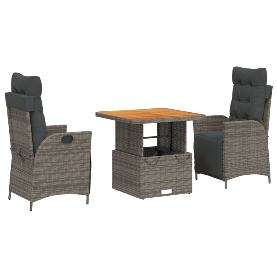 Set mobilier de grădină cu perne, 3 piese, gri, poliratan - 1 | YEO