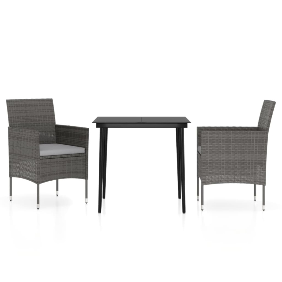Set mobilier de grădină, cu perne, 3 piese, gri și negru - 1 | YEO