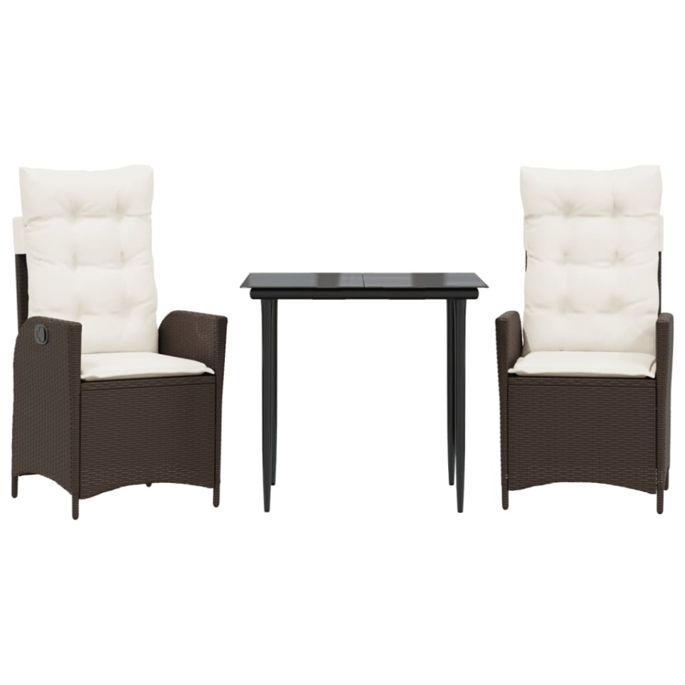 Set mobilier de grădină cu perne, 3 piese, maro, poliratan - 1 | YEO