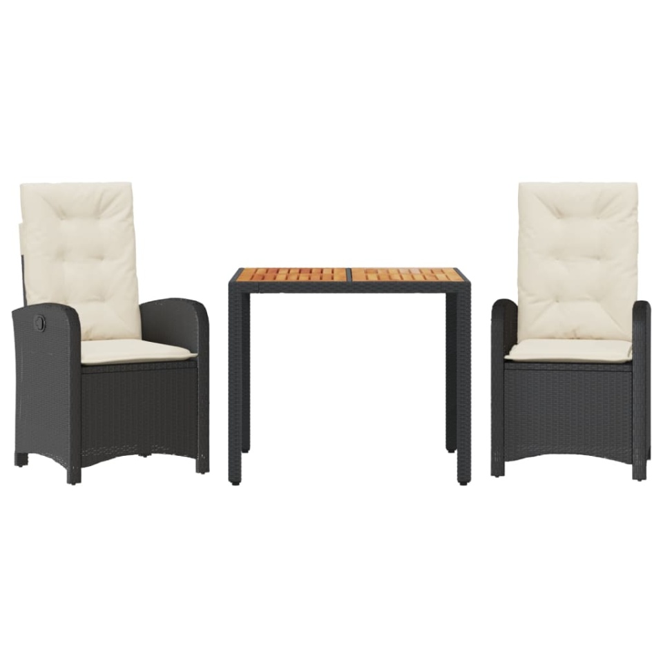 Set mobilier de grădină cu perne, 3 piese, negru, poliratan - 1 | YEO