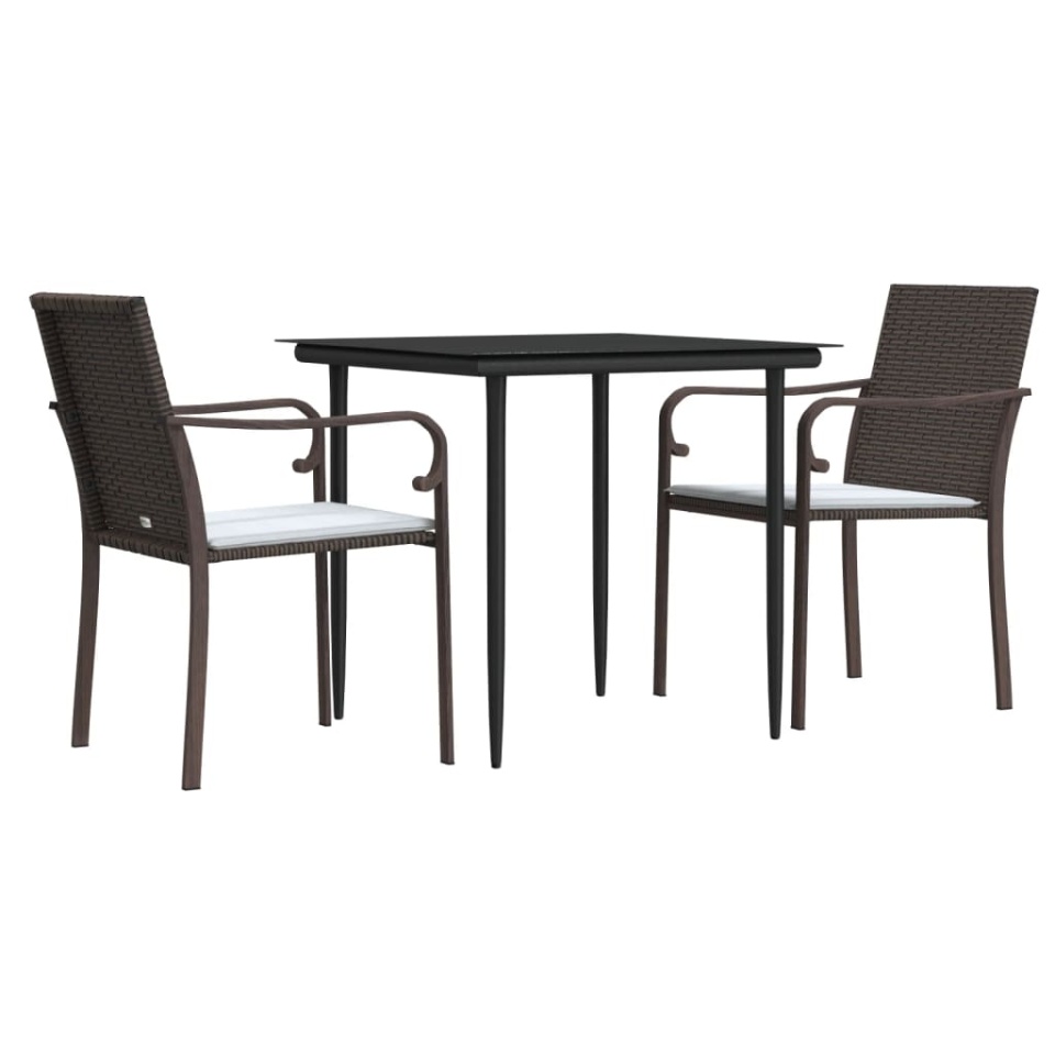 Set mobilier de grădină cu perne, 3 piese, poliratan și oțel - 2 | YEO