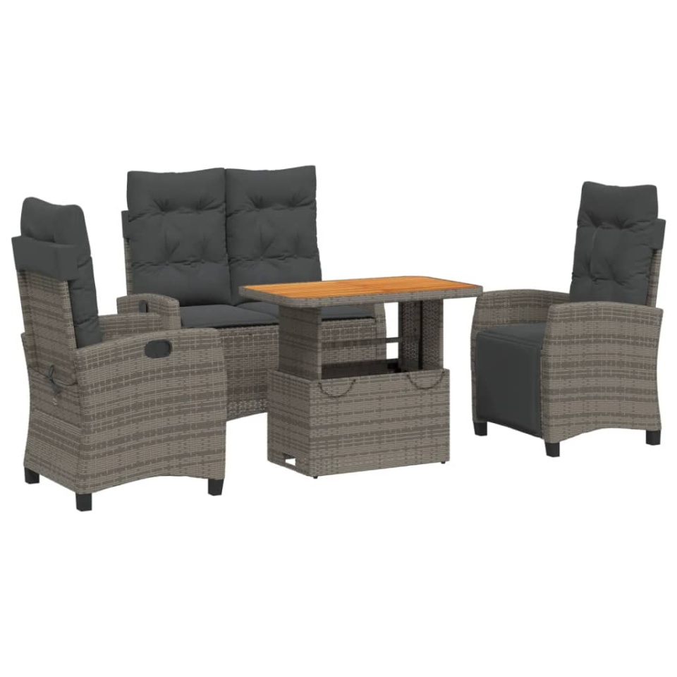 Set mobilier de grădină cu perne, 4 piese, gri, poliratan - 1 | YEO