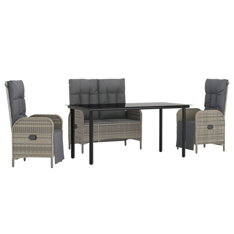 Set mobilier de grădină cu perne, 4 piese, gri, poliratan - 1 | YEO