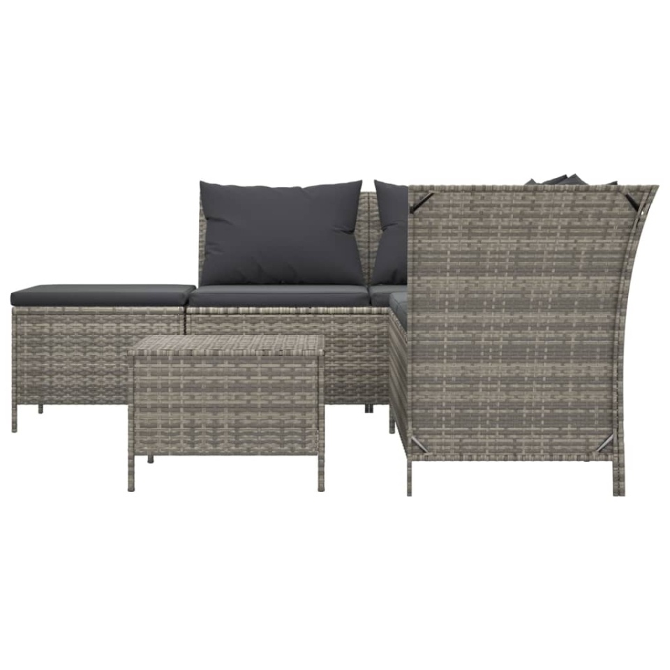Set mobilier de grădină cu perne, 4 piese, gri, poliratan - 3 | YEO