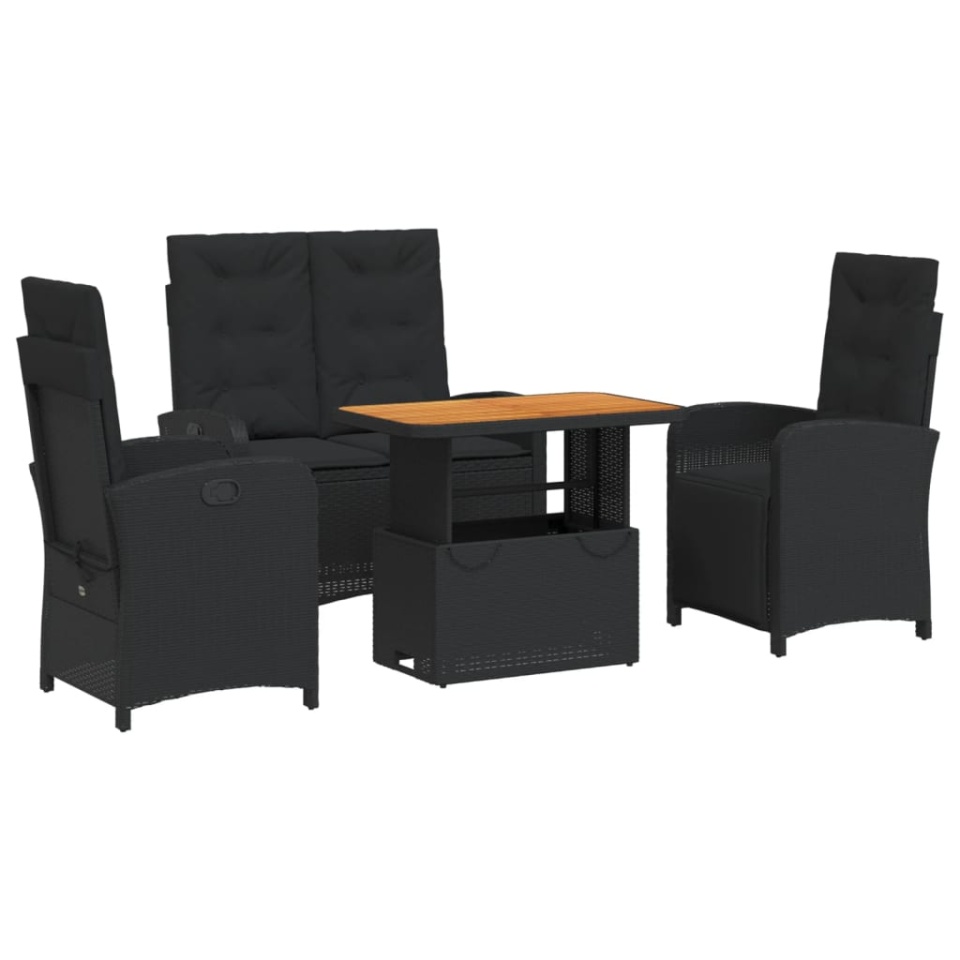 Set mobilier de grădină cu perne, 4 piese, negru, poliratan - 1 | YEO