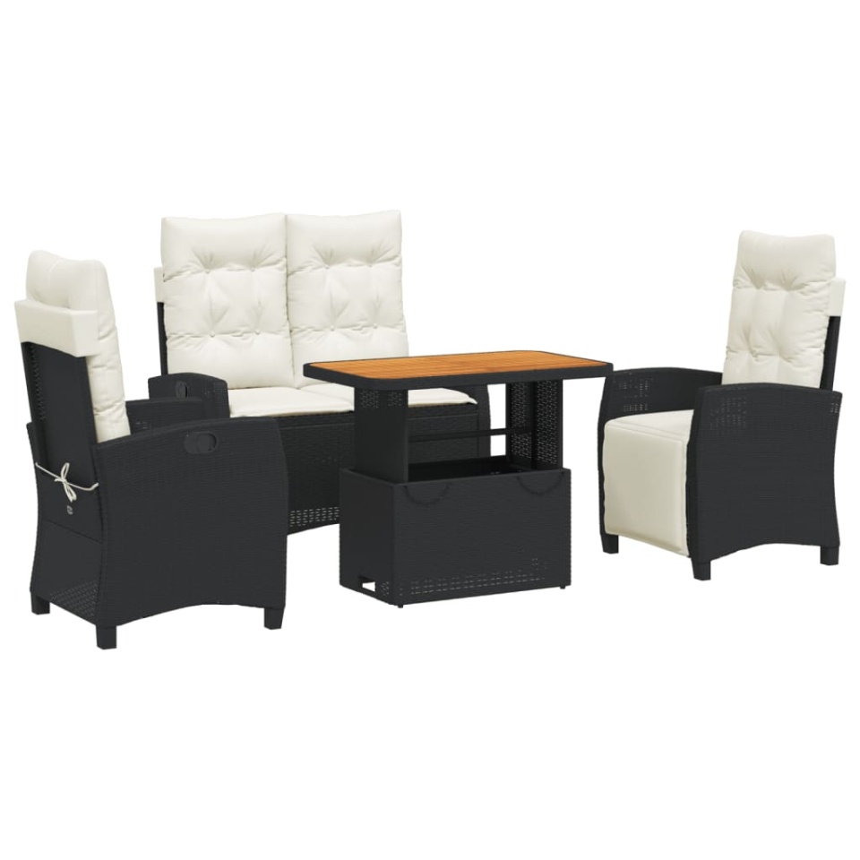 Set mobilier de grădină cu perne, 4 piese, negru, poliratan - 1 | YEO