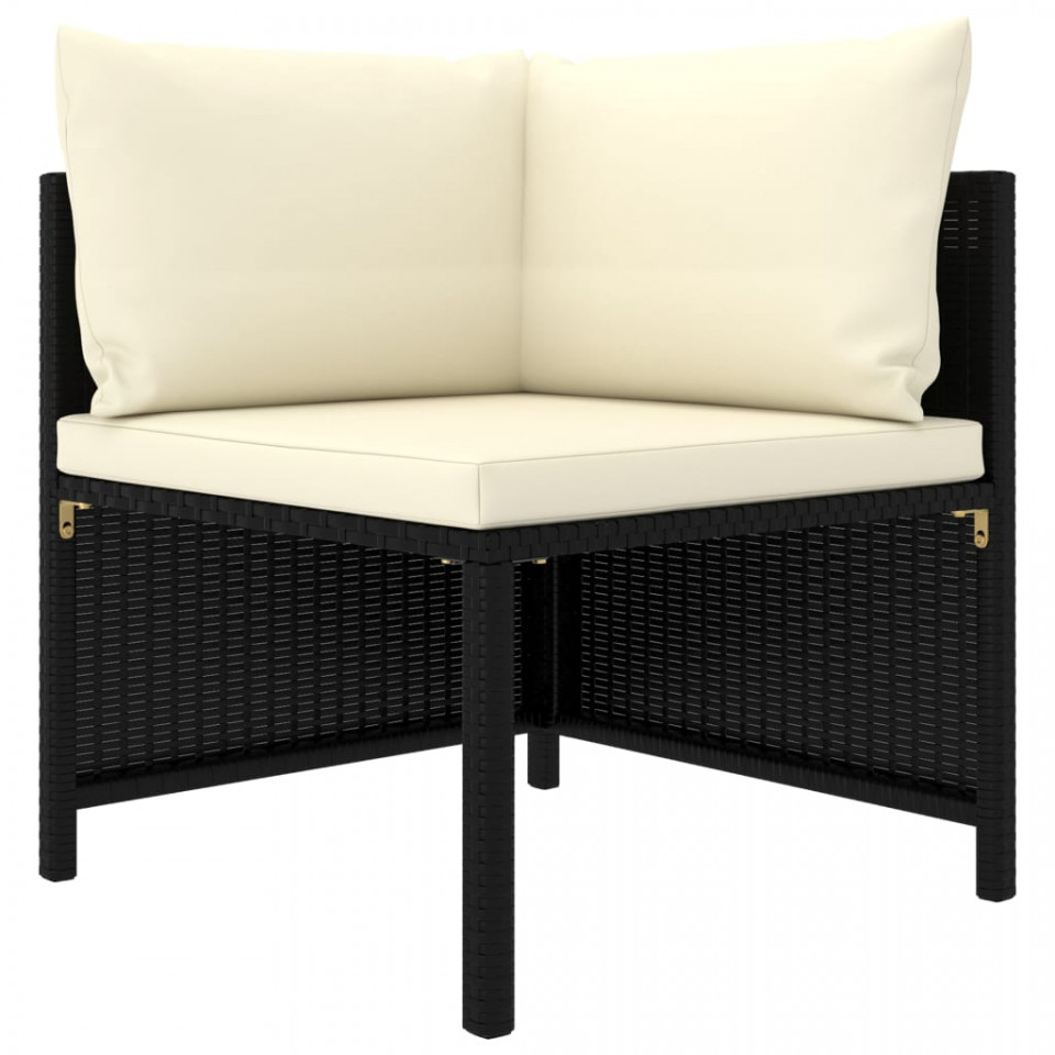 Set mobilier de grădină cu perne, 4 piese, negru, poliratan - 1 | YEO