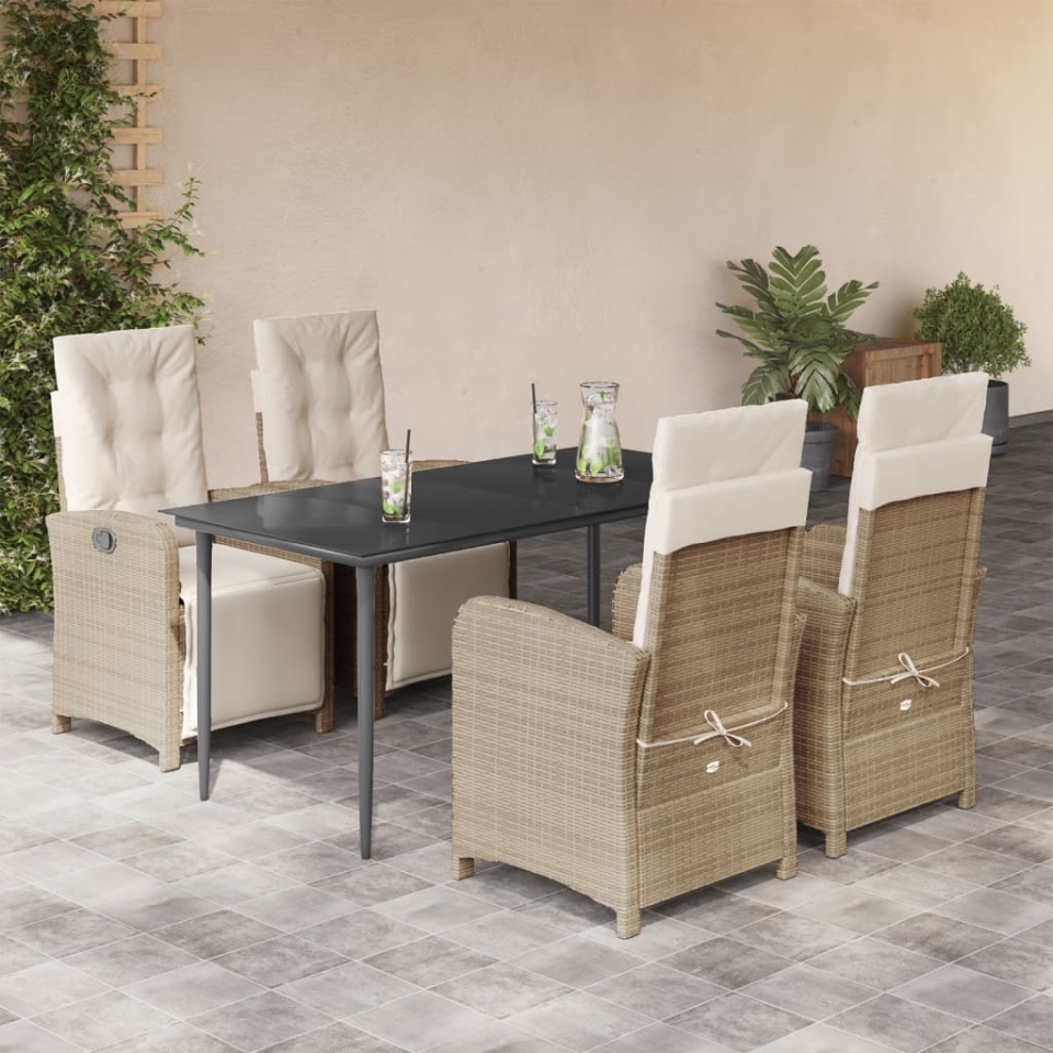 Set mobilier de grădină cu perne, 5 piese, bej, poliratan