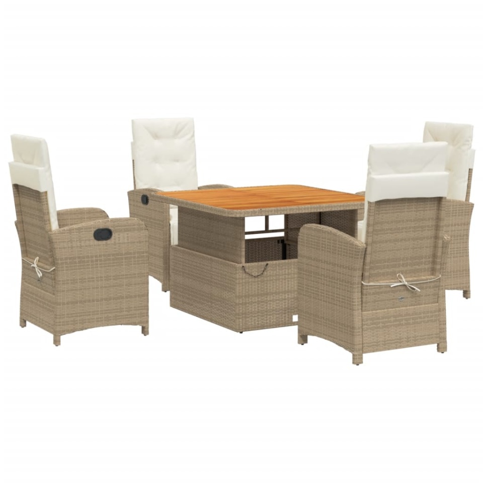 Set mobilier de grădină cu perne, 5 piese, bej, poliratan - 1 | YEO