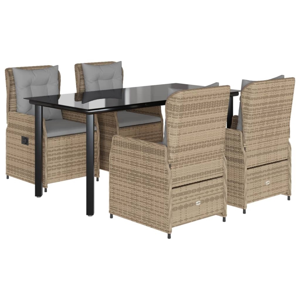 Set mobilier de grădină cu perne, 5 piese, bej, poliratan - 1 | YEO