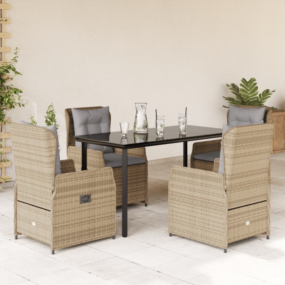 Set mobilier de grădină cu perne, 5 piese, bej, poliratan