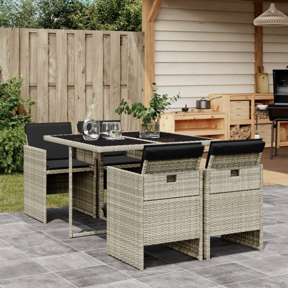 Set mobilier de grădină cu perne, 5 piese gri deschis poliratan