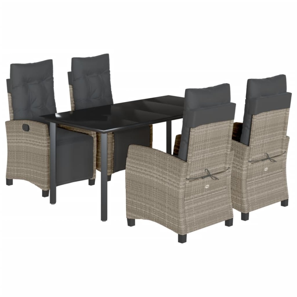 Set mobilier de grădină cu perne, 5 piese gri deschis poliratan - 1 | YEO