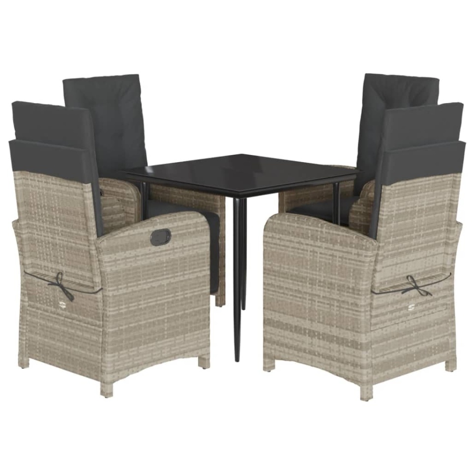 Set mobilier de grădină cu perne, 5 piese gri deschis poliratan - 1 | YEO