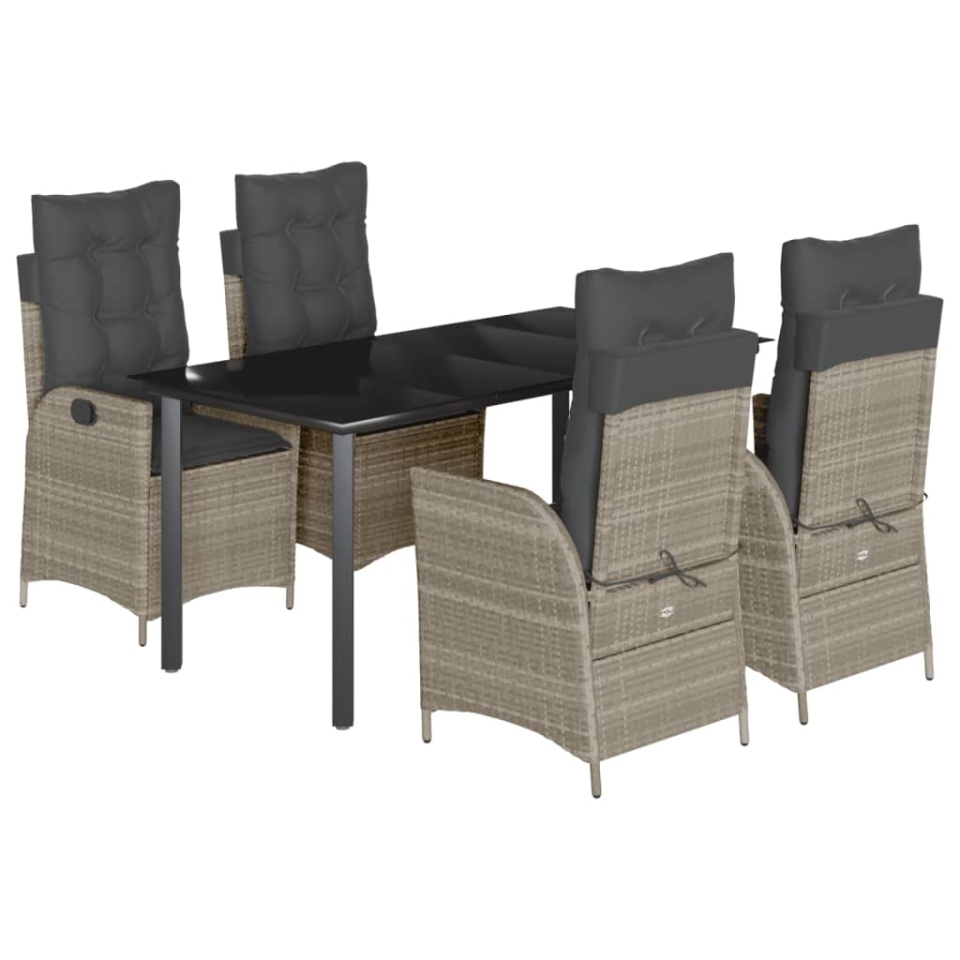 Set mobilier de grădină cu perne, 5 piese gri deschis poliratan - 1 | YEO