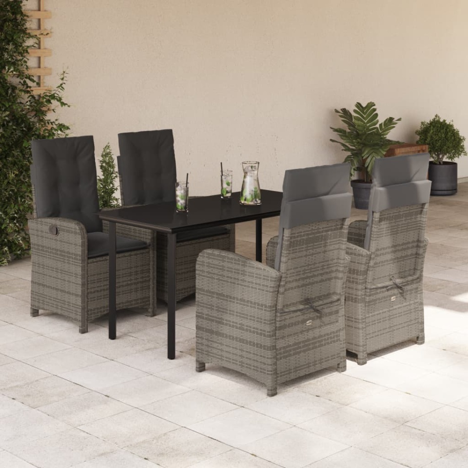 Set mobilier de grădină cu perne, 5 piese, gri, poliratan
