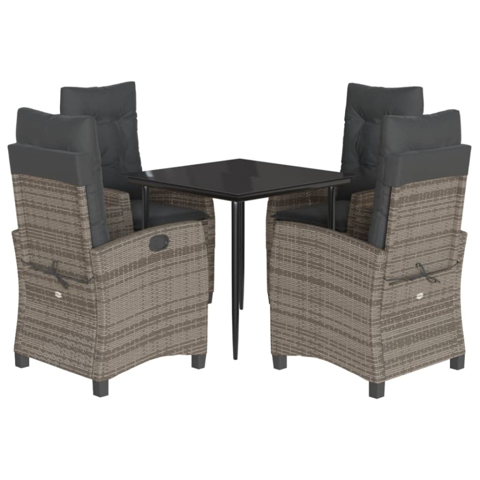 Set mobilier de grădină cu perne, 5 piese, gri, poliratan - 1 | YEO