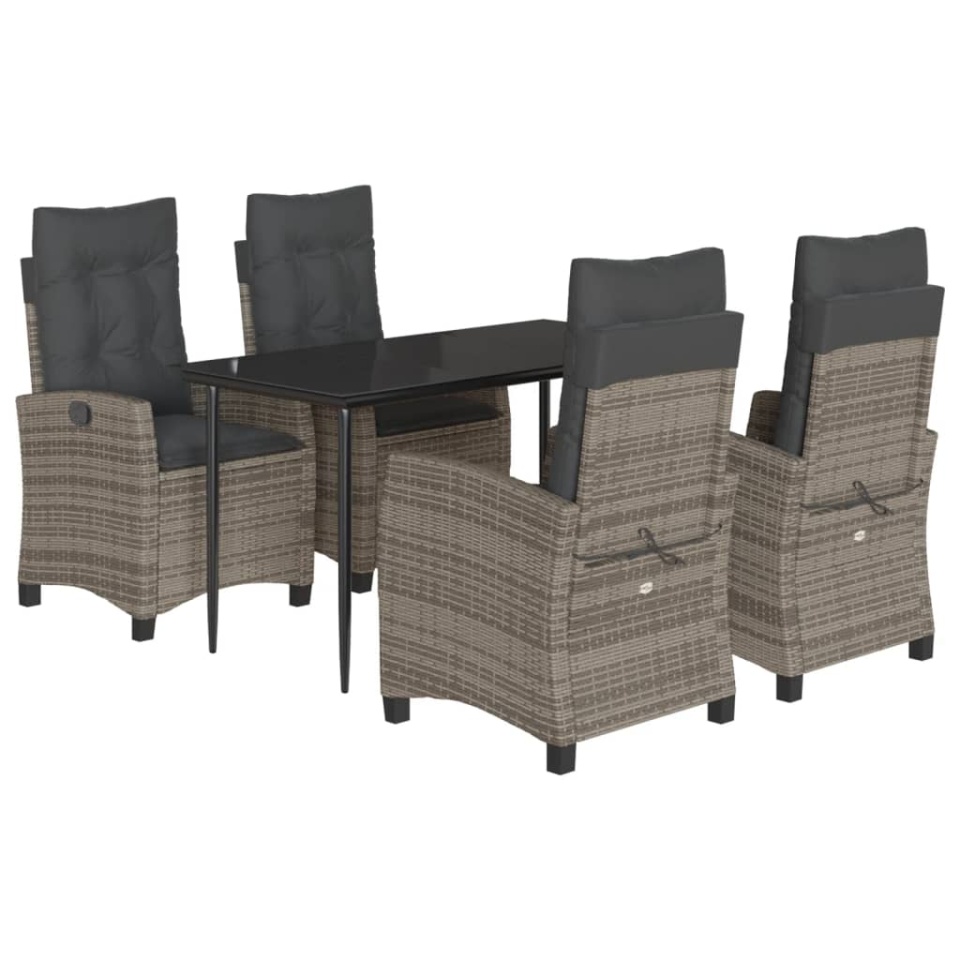 Set mobilier de grădină cu perne, 5 piese, gri, poliratan - 1 | YEO