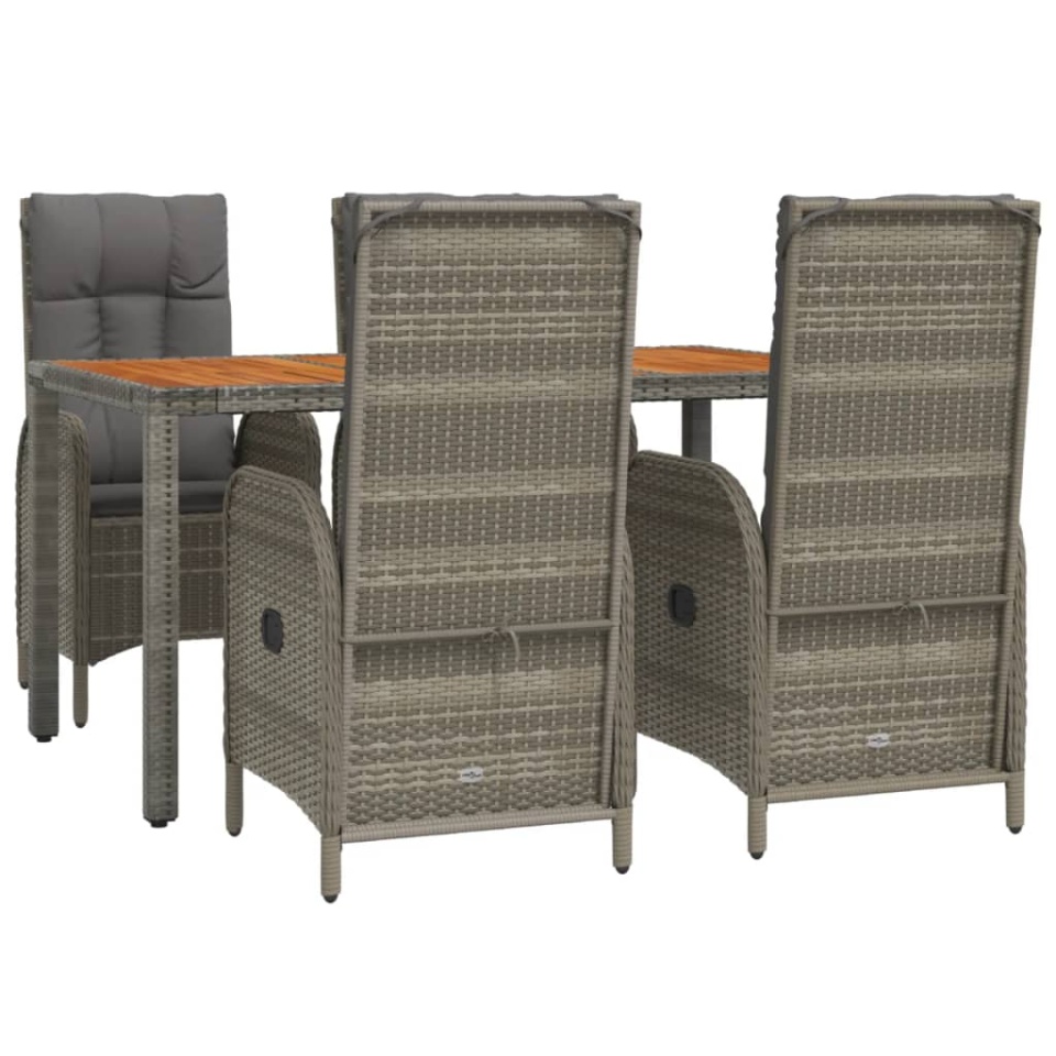 Set mobilier de grădină cu perne, 5 piese, gri, poliratan - 2 | YEO