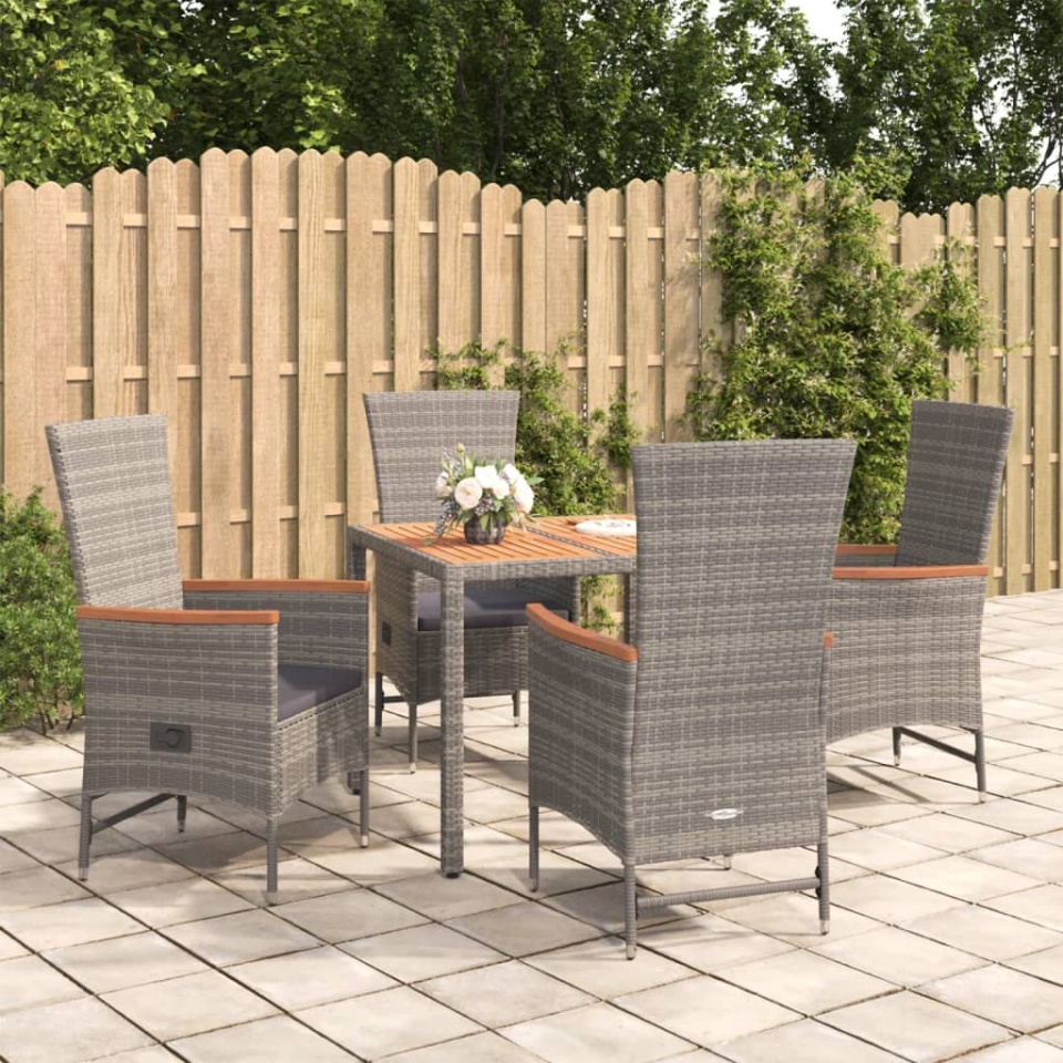 Set mobilier de grădină cu perne, 5 piese, gri, poliratan