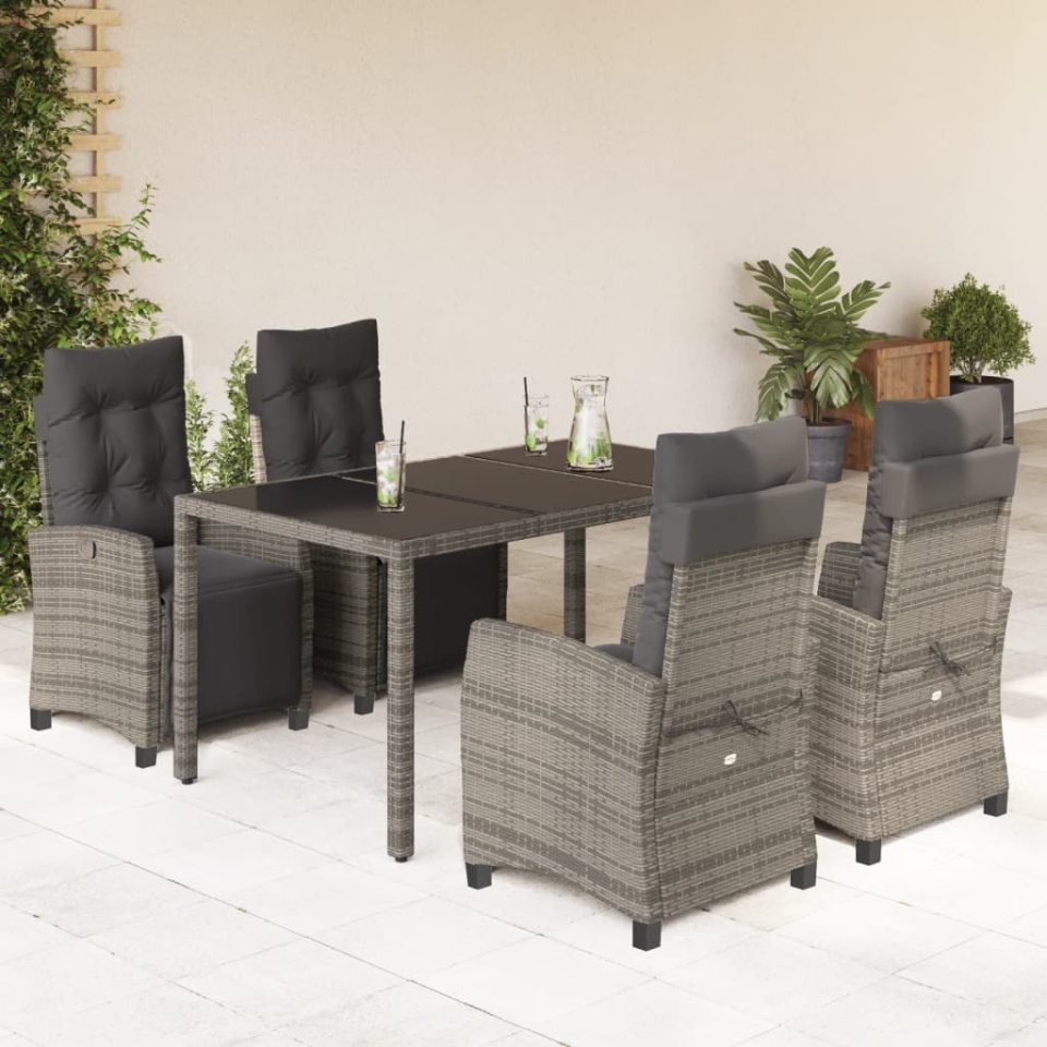 Set mobilier de grădină cu perne, 5 piese, gri, poliratan