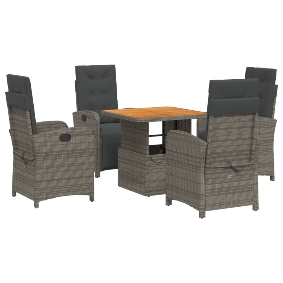 Set mobilier de grădină cu perne, 5 piese, gri, poliratan - 1 | YEO