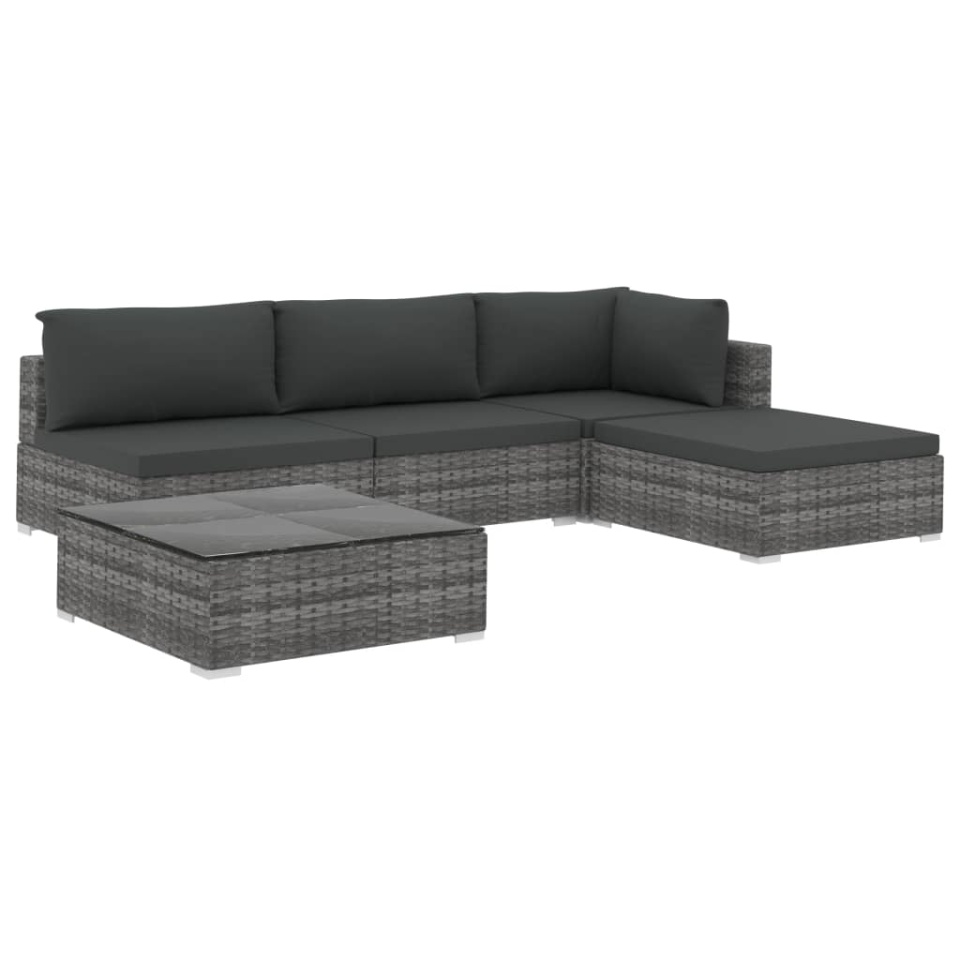 Set mobilier de grădină cu perne, 5 piese, gri, poliratan - 1 | YEO