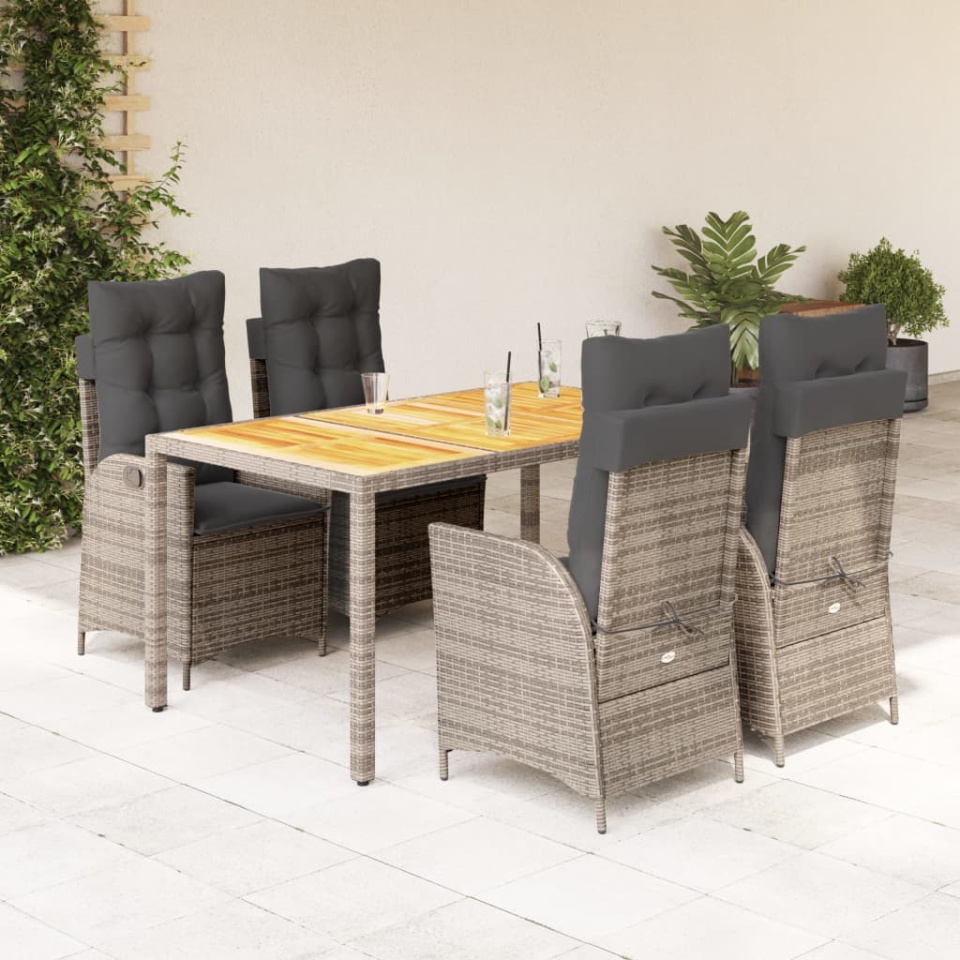 Set mobilier de grădină cu perne, 5 piese, gri, poliratan
