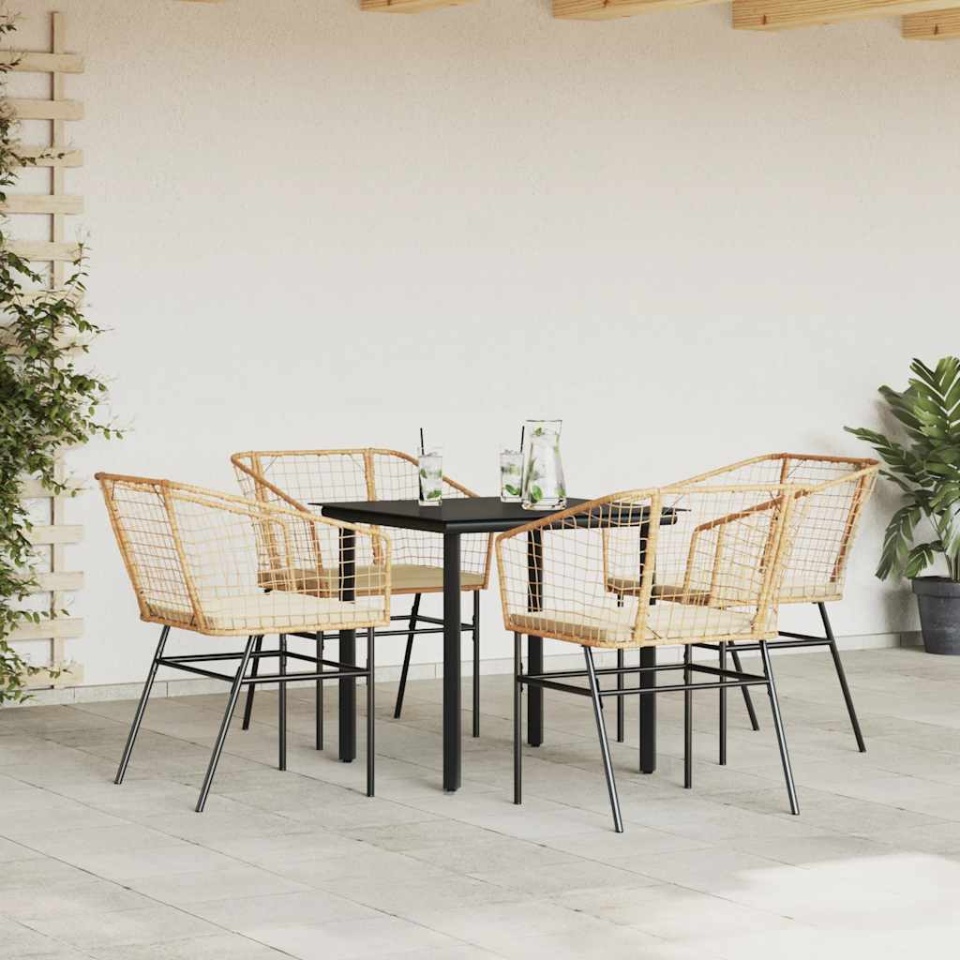 Set mobilier de grădină cu perne 5 piese maro sticlă polirattan - 2 | YEO