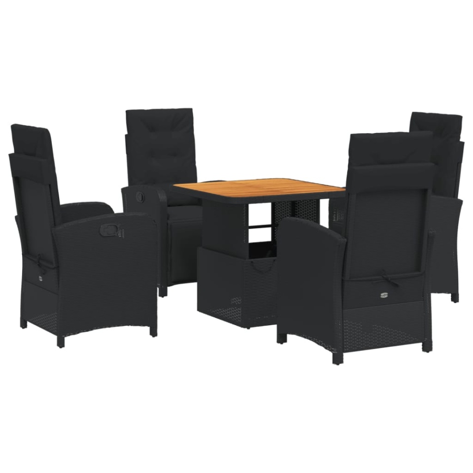 Set mobilier de grădină cu perne, 5 piese, negru, poliratan - 1 | YEO