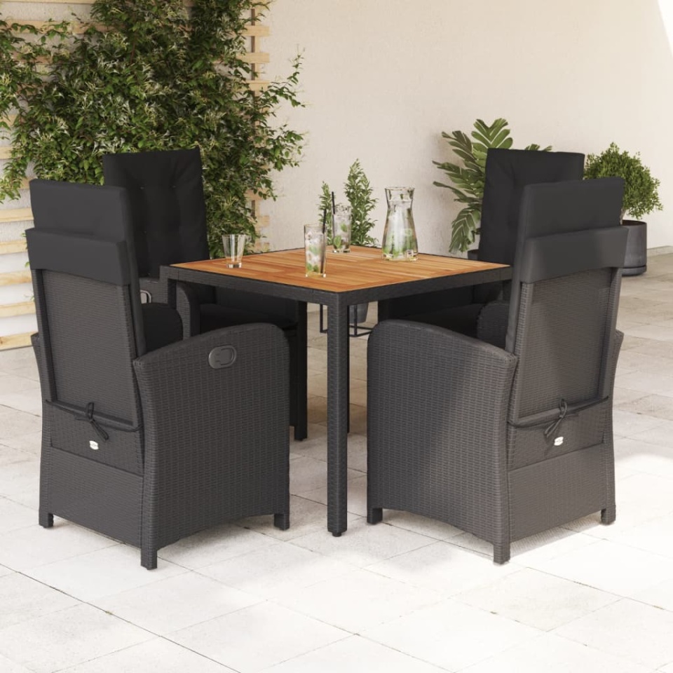 Set mobilier de grădină cu perne, 5 piese, negru, poliratan