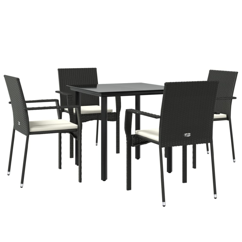 Set mobilier de grădină cu perne, 5 piese, negru, poliratan - 2 | YEO