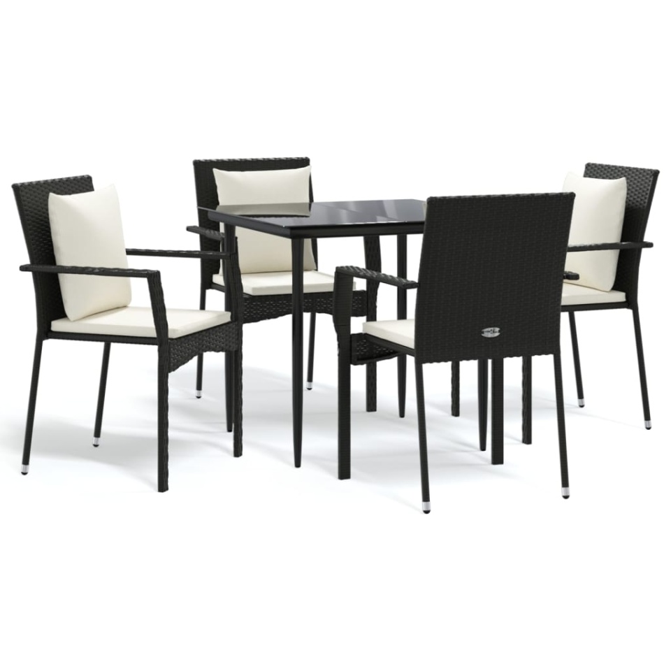Set mobilier de grădină cu perne, 5 piese, negru, poliratan - 1 | YEO
